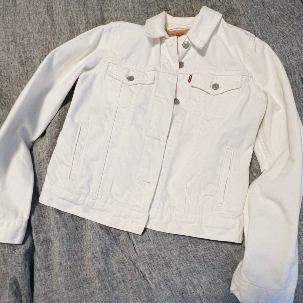 Levi's White Denim Jacket with Red Label